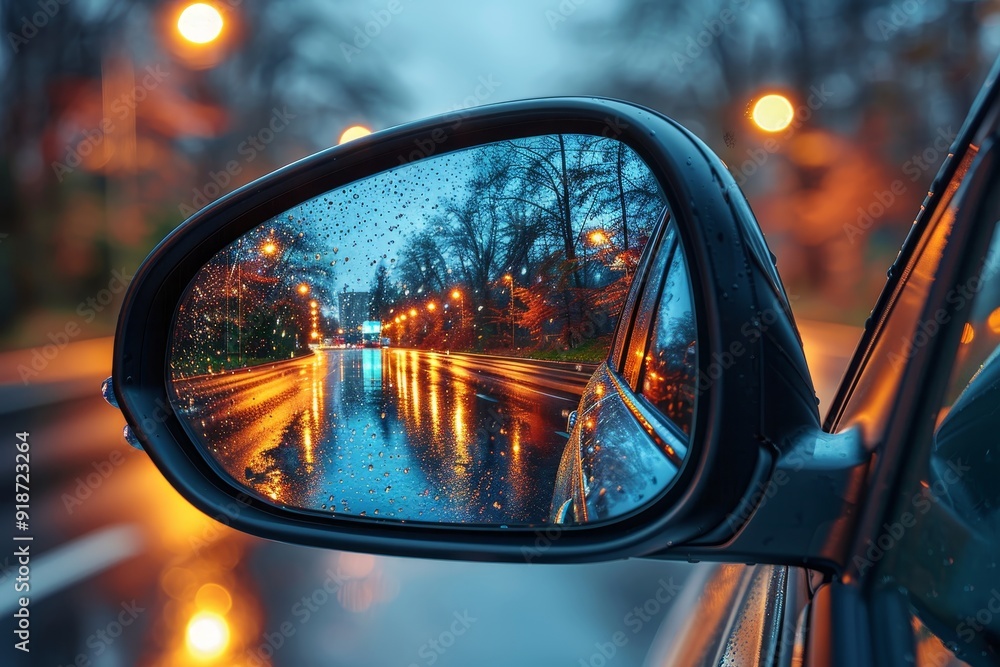 Close up of side rear mirror on contemporary car highlighting intricate modern design Close up of side rear mirror on contemporary car highlighting intricate modern design