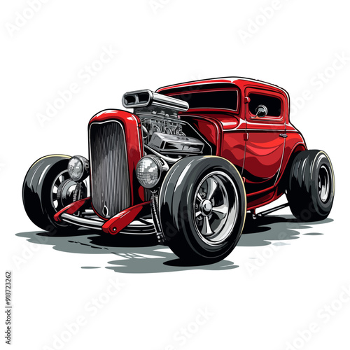 Vintage Hot Rod custom culture car isolated on white background