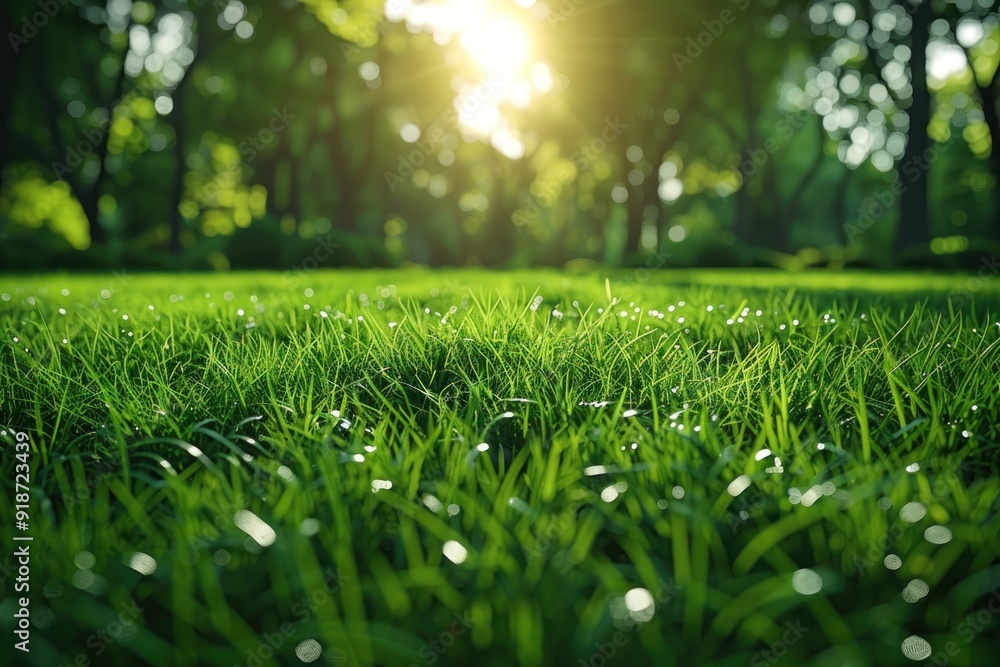 Naklejka premium A Lush Green Lawn Under a Sun-Drenched Sky