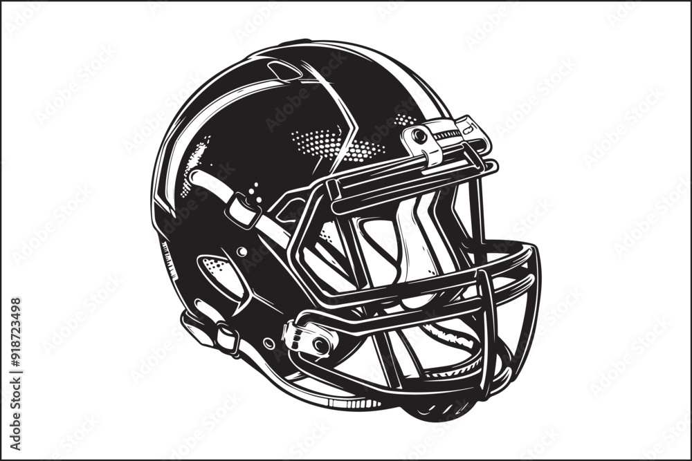 Fototapeta premium American Football Helmet Silhouette, Helmet Design, SportsArt, AmericanFootball, FootballHelmet, FootballGraphics, SilhouetteArt, AthleticDecor, GameDayDecor, TeamSpirit, SportsIllustration, 