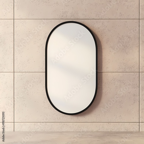 Stylish oval mirror with a sleek black frame against a minimalistic wall, perfect for modern interior design.