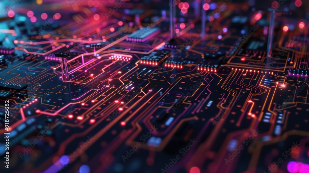 Circuit Board with Glowing Lines Circuit Board with Glowing Lines