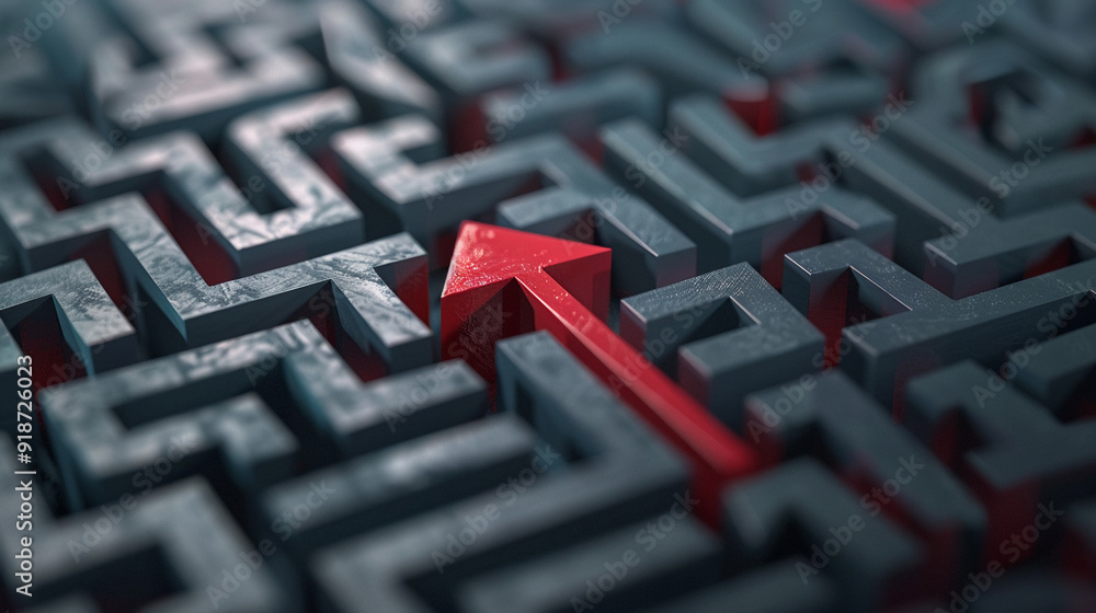 Success strategy arrow through maze way puzzle path on 3d solution labyrinth business background with direction decision goal thinking challenge entrance find achievement exit solving target concept. Success strategy arrow through maze way puzzle path on 3d solution labyrinth business background with direction decision goal thinking challenge entrance find achievement exit solving target concept.