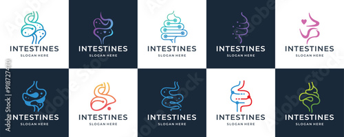 set of geometry line healthy intestine vector for health and doctor logo collection.