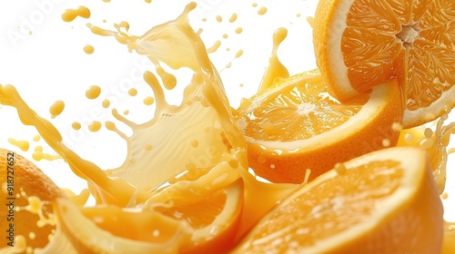 Orange Slices Splashing in Juice photo