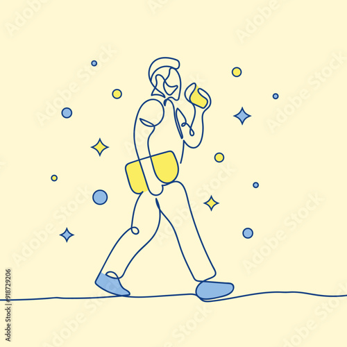 Business Man in continuous line art style Hand drawn mono-line background design