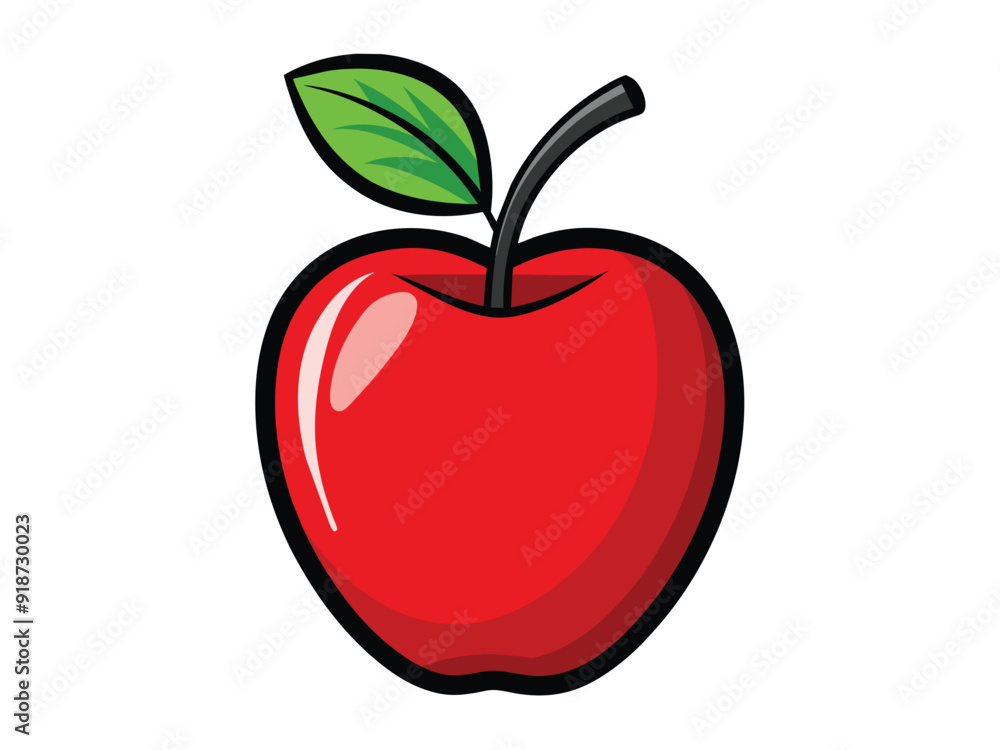 Fototapeta premium apple with leafs silhouette color