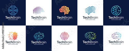 Brain tech logo design. smart brain logos design collection.