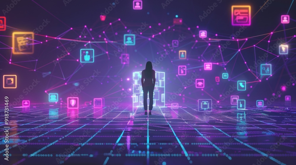 Silhouette of a Person in a Digital Landscape Silhouette of a Person in a Digital Landscape