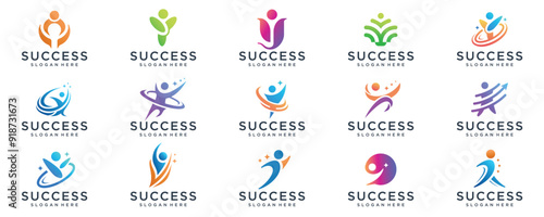 success logos design inspiration. mega collection of people success leadership symbol illustration.