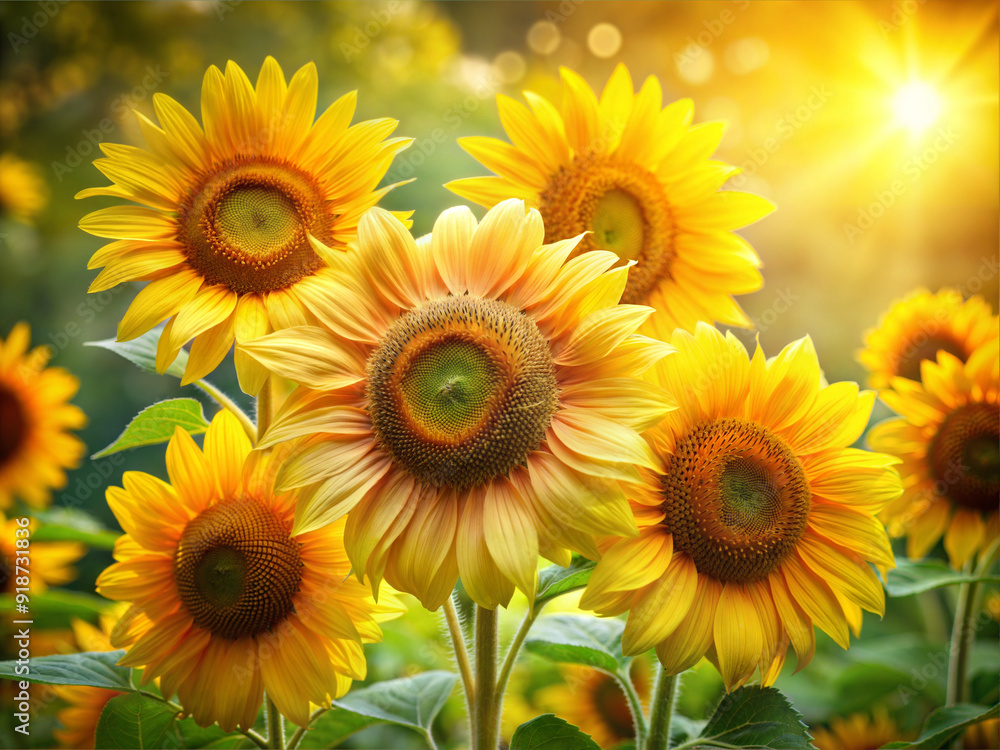 Obraz premium Golden Sunlight on Blooming Sunflowers