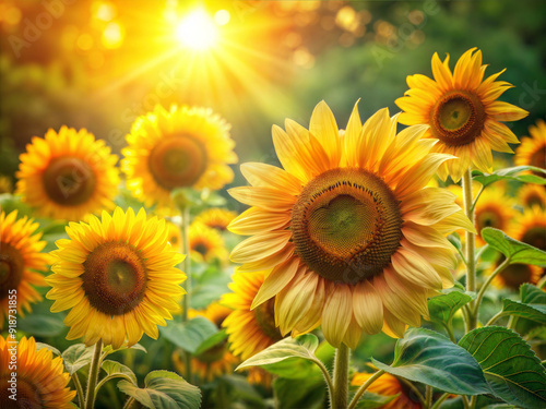 Golden Sunlight on Blooming Sunflowers