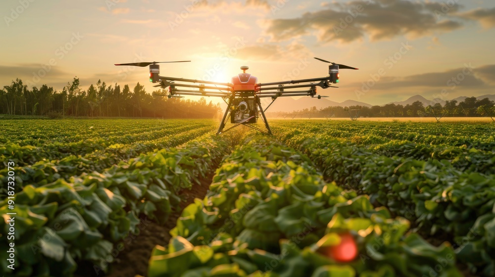 Drone Spraying Crops at Sunset Drone Spraying Crops at Sunset