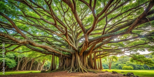 Majestic Banyan tree in the lush rainforest of Maui, Hawaii, Banyan tree, Maui, Hawaii, Pipiwai trail, Road to Hana, lush photo