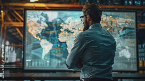 Businessman Looking at World Map