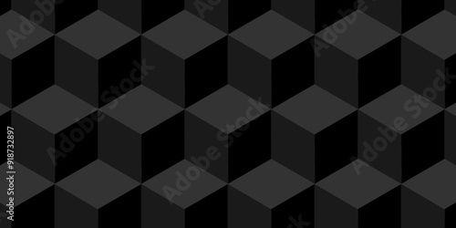 Minimal vector cubes geometric tile and mosaic wall grid backdrop hexagon technology wallpaper background. dark black block cube structure backdrop grid triangle texture vintage design.