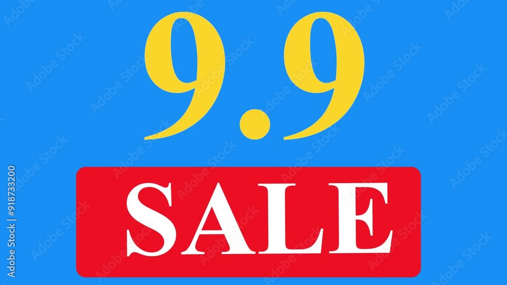 Yellow 9.9 Sale in red rectangle blue background suitable for promotions, advertisements, retail, online sales banners, discount offers, and marketing Yellow 9.9 Sale in red rectangle blue background suitable for promotions, advertisements, retail, online sales banners, discount offers, and marketing