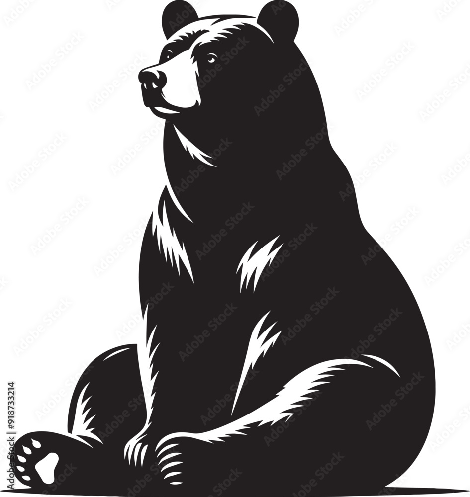 Fototapeta premium Bear sitting Silhouette vector illustration isolated on white background