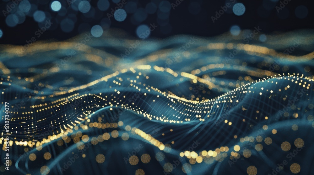 Obraz premium Abstract Wavy Pattern with Golden Lights