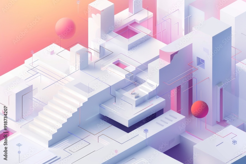 Naklejka premium A modern white building with a large red ball situated in the center