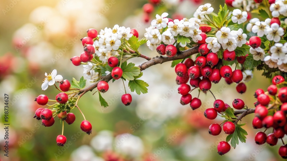 Hawthorn tree with red berries and white flowers, hawthorn, tree, berries, flowers, flora, nature, plant, green, red, white Hawthorn tree with red berries and white flowers, hawthorn, tree, berries, flowers, flora, nature, plant, green, red, white