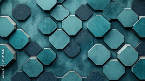 Wallpaper Mural A background of geometric pattern is produced by arranging hexagonal tiles in blue and green hues. Idea for a textured backdrop Torontodigital.ca