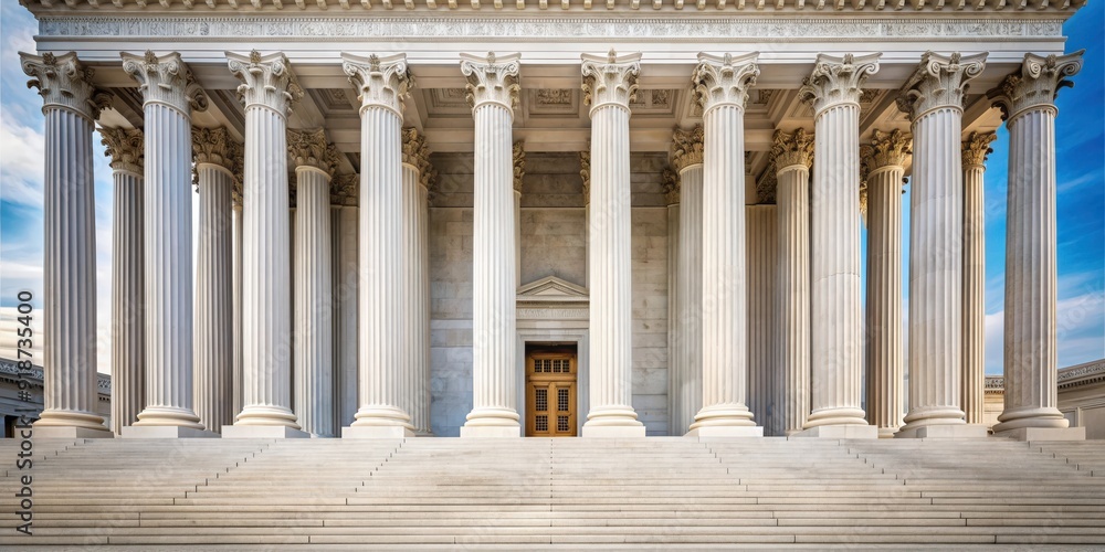 Naklejka premium Neoclassical columned entrance portico to the US Supreme Court building in Washington DC , neoclassical