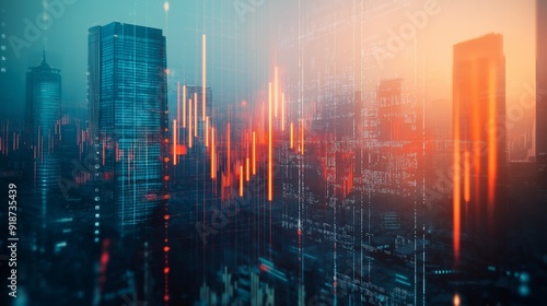 Wallpaper Mural Investing and real estate market expansion concept featuring diagrams and a digital rising up financial chart with a background of city skyscrapers at the top and bottom, double exposure Torontodigital.ca