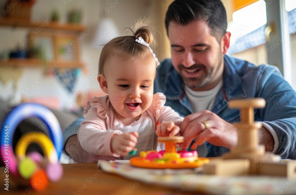 a father and her child sitting on the bed, playing with toys while being filmed for an online video content production service using a camera a father and her child sitting on the bed, playing with toys while being filmed for an online video content production service using a camera