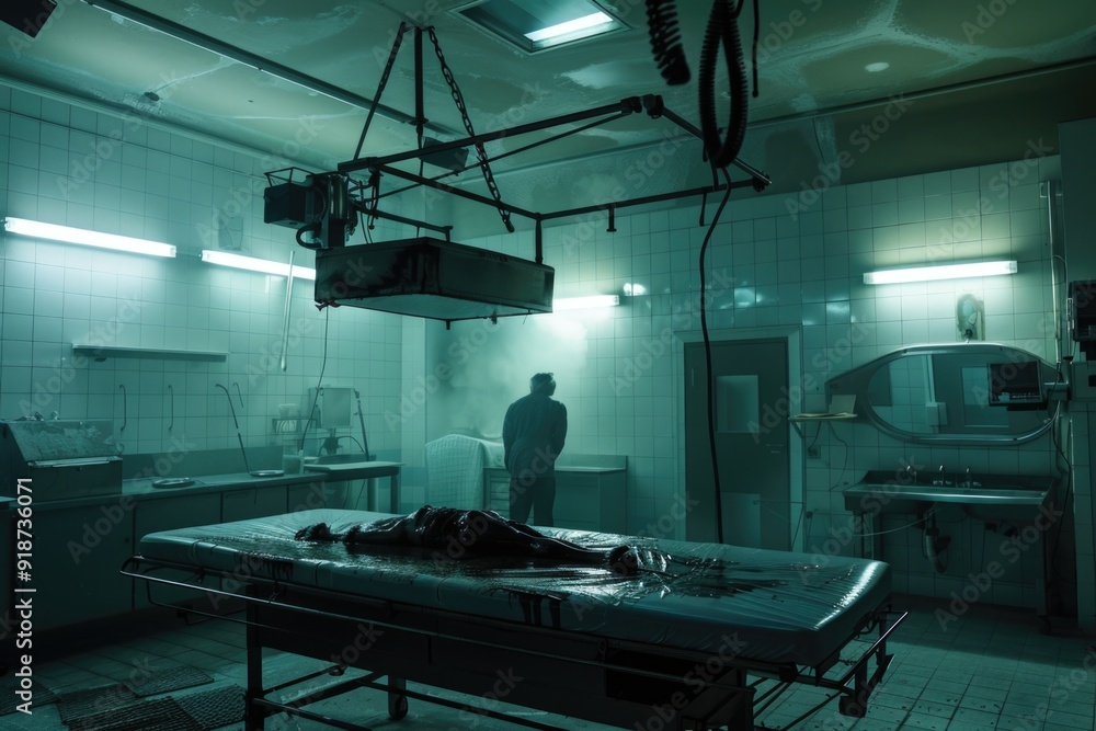 A person stands in the background of a hospital patient room A person stands in the background of a hospital patient room
