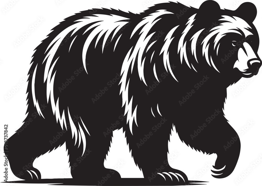 Fototapeta premium Bear Walking Silhouette vector illustration isolated on white background