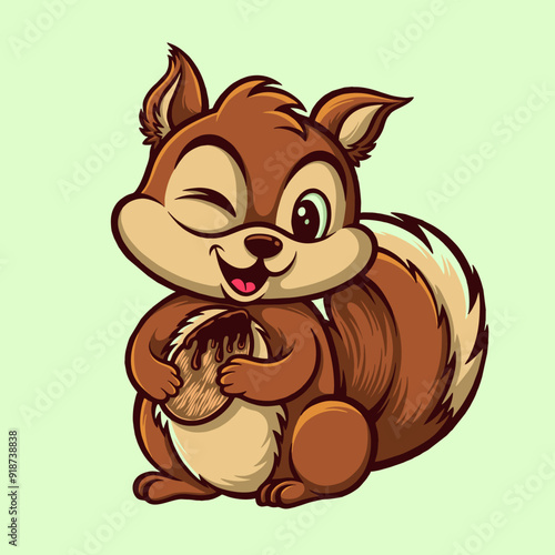 SQUIRREL HOLDING ALMOND VECTOR ILLUSTRATION