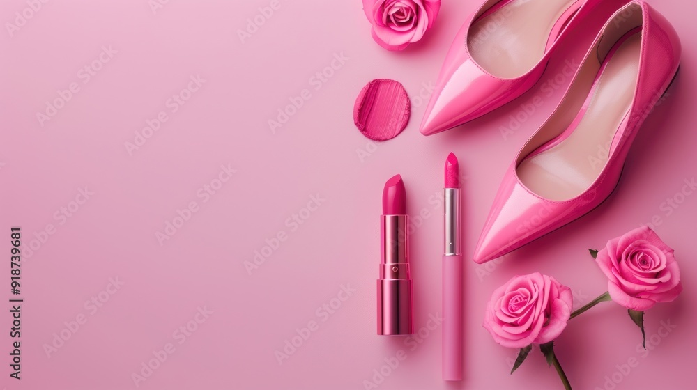 Pink High Heels, Lipstick, and Roses Pink High Heels, Lipstick, and Roses