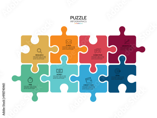Infographic template. Concept 8 pieces of puzzle with icons.