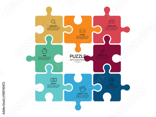 Infographic template. Concept 8 pieces of puzzle with icons.