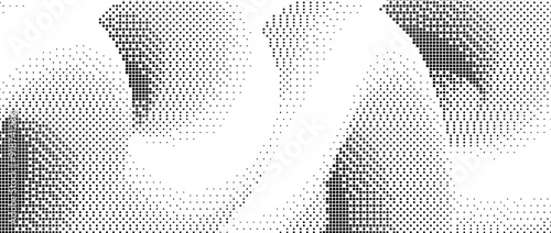 Pixelated gradient undulate shape. Black dither texture background. Dotted fluid curvy form for banner, poster, leaflet, brochure. Abstract rasterized squiggle overlay wallpaper. Vector comic backdrop