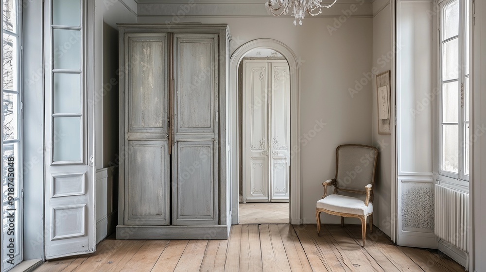 Fototapeta premium 大きな木のドアのある部屋