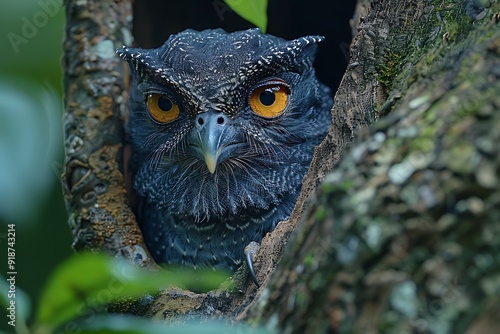 Longtailed Potoo Nyctibius aethereus camouflaged against a tree in the Amazon rainforest known locally as Urutaudecaudalonga photo