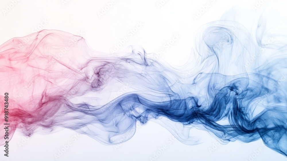 Fototapeta premium Vivid Smoke Art. pink, Purple, and Blue Swirls on a Pure White Canvas.