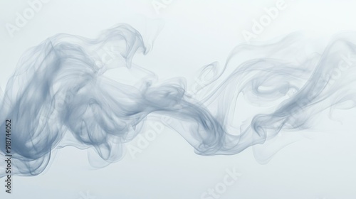 Ethereal gray blue ink waves gracefully flow over a soft white background, creating a sense of tranquility and elegance. 