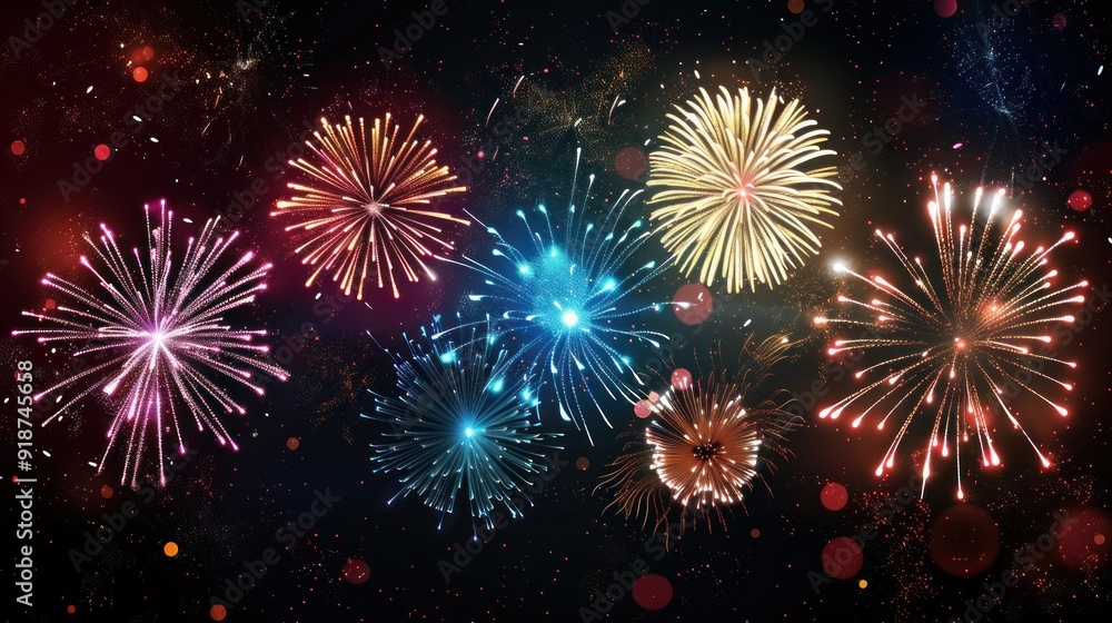 Fototapeta premium Colorful Fireworks Display in the Night Sky