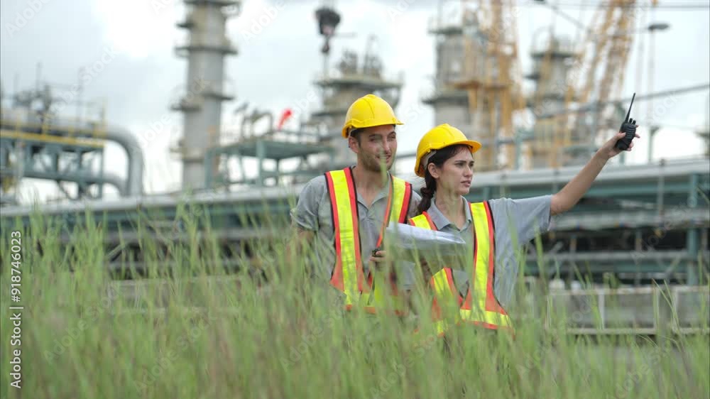 Both of Petroleum engineer is on a mission to inspect oil distillation at a huge oil refinery Both of Petroleum engineer is on a mission to inspect oil distillation at a huge oil refinery