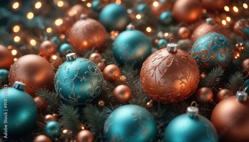 festive Christmas decorations, high detail, soft teal and terracotta color scheme, volumetric lighting, dimensional 3D illumination, ai festive Christmas decorations, high detail, soft teal and terracotta color scheme, volumetric lighting, dimensional 3D illumination, ai