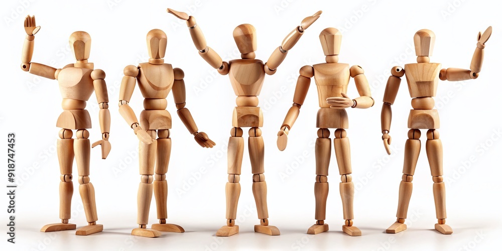 Articulated wooden model poses in various human-like gestures, showcasing intricate lathe-crafted details, ideal for artists and animators to practice drawing and animation techniques. Articulated wooden model poses in various human-like gestures, showcasing intricate lathe-crafted details, ideal for artists and animators to practice drawing and animation techniques.