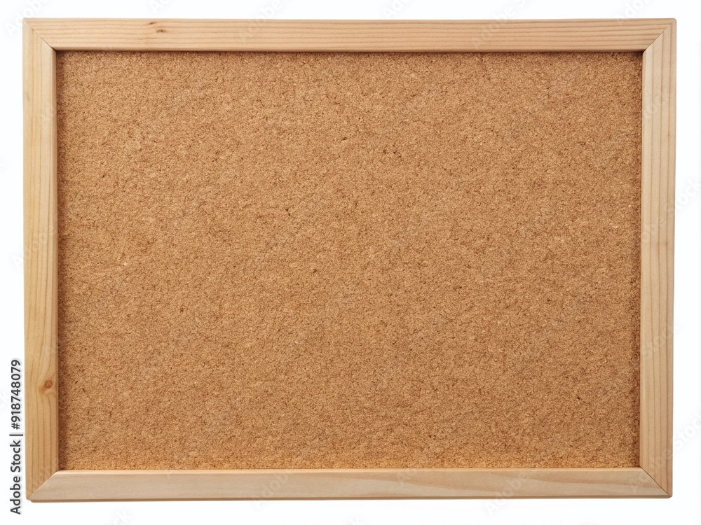 Fototapeta premium Brown cork message board isolated on white, with ample space for text or images, perfect for notes, announcements, menus, or reminders in a home or office setting.