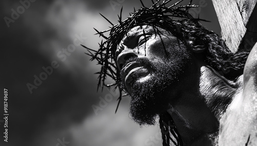 Profound Black and White Portrait of Jesus on the Cross