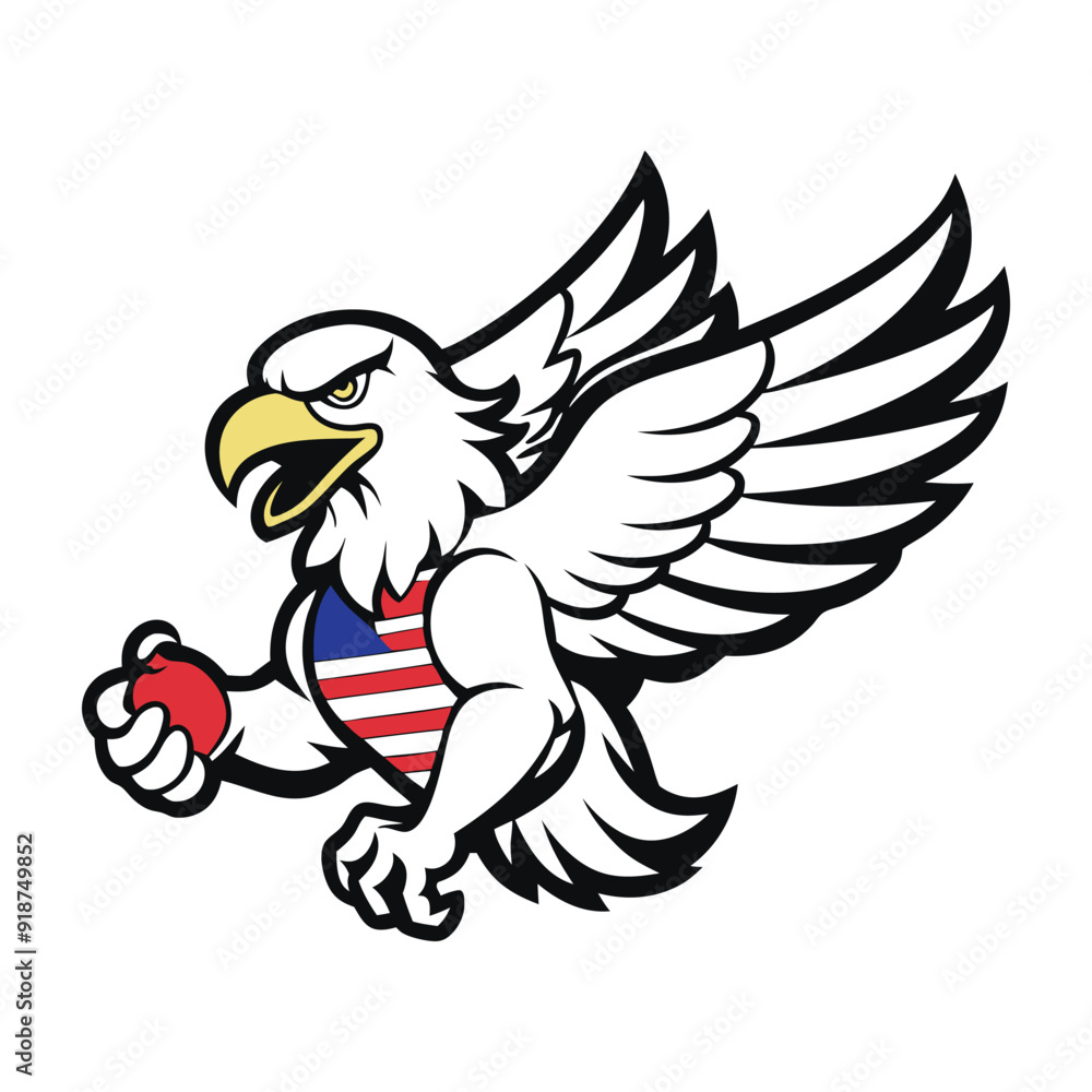 Fototapeta premium Bald eagle with an american flag vector illustration.