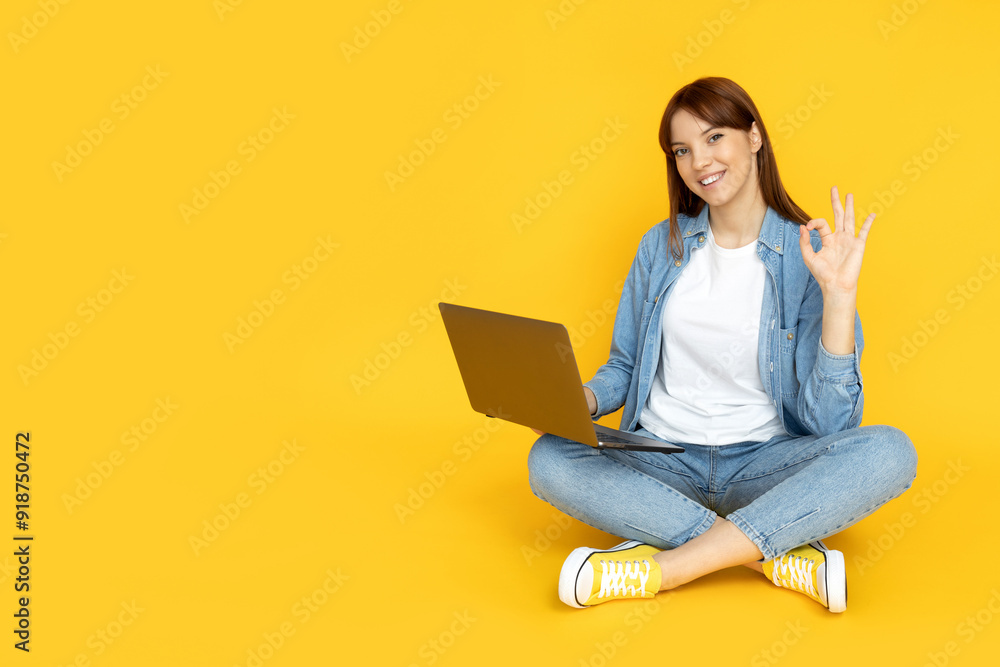 An attractive young girl is working on a laptop An attractive young girl is working on a laptop