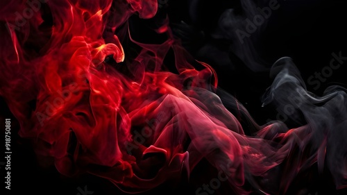 A blend of crimson and black smoke, swirling together to create a dramatic and intense visual on a black background