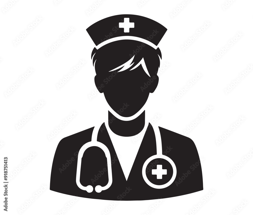 Men doctor and nurse icons silhouette white background vector illustration Men doctor and nurse icons silhouette white background vector illustration